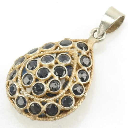 Vintage Natural Sapphire Gold Toned Sterling Silver Pendant