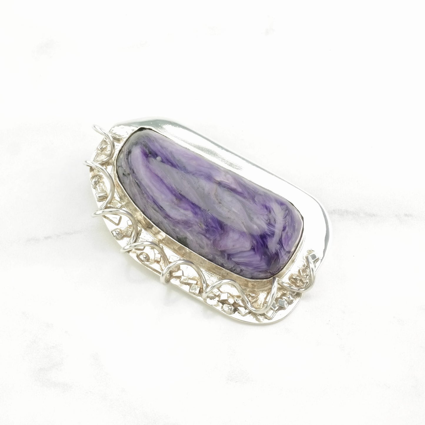 Vintage Sterling Silver Charoite Pendant | Statement Necklace | Purple Charoite Jewelry | Unique Gift for Her