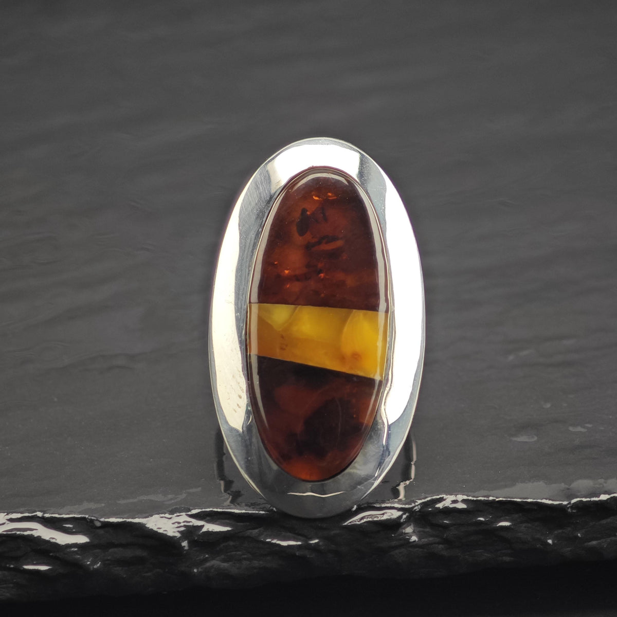 Baltic Amber Inlay Sterling Silver Ring Sz 6 R6753
