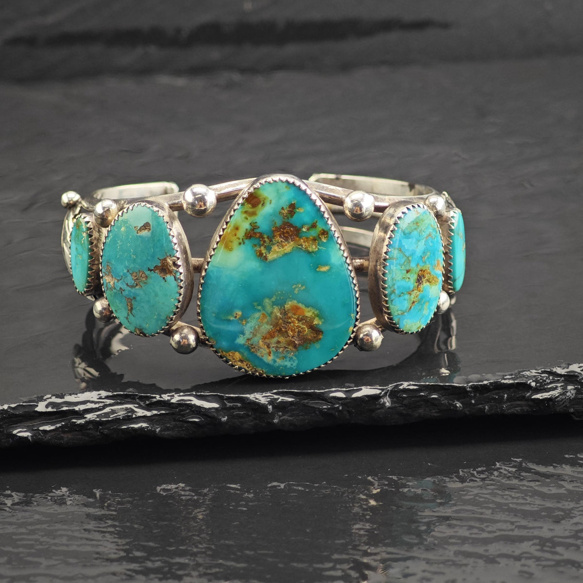 Vintage Native American Teardrop Royston Turquoise Sterling Silver Cuff Sz 6 1/2" BR3135