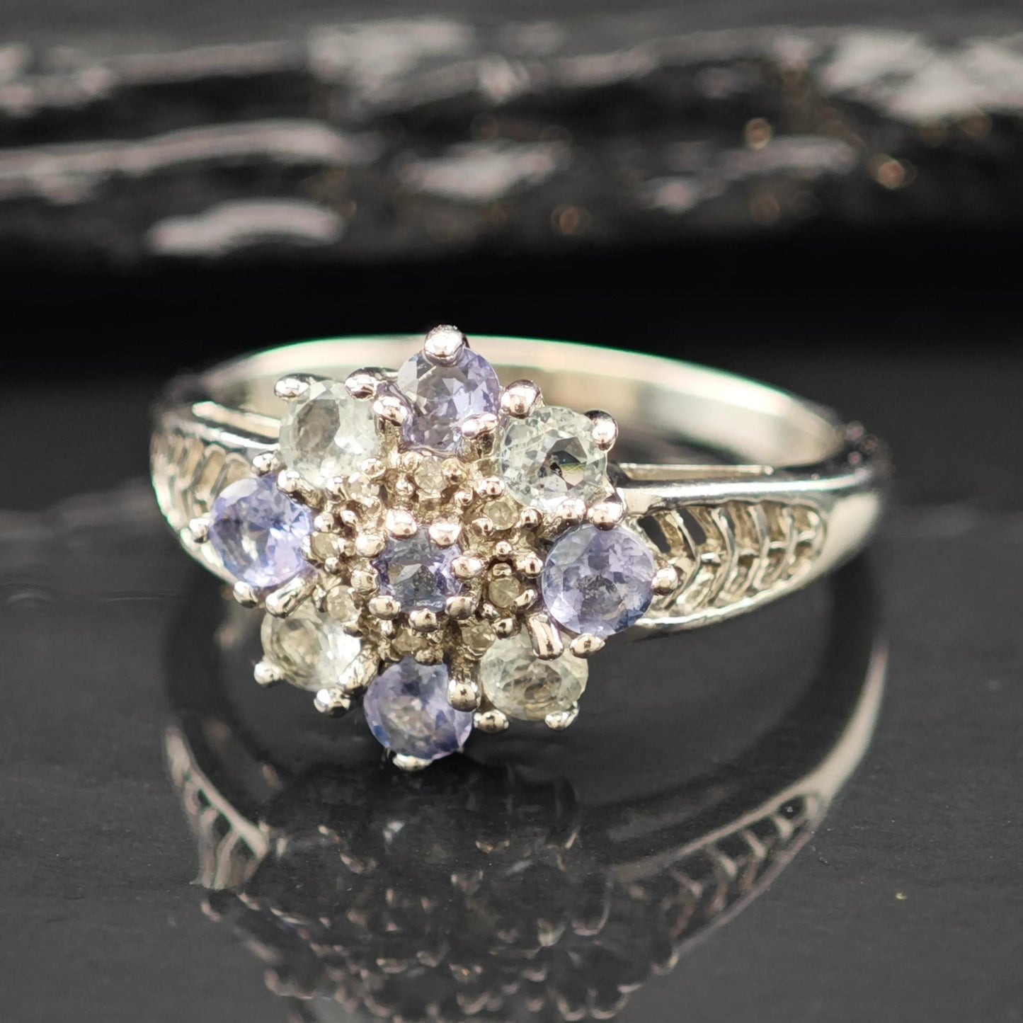 Floral Sterling Silver Ring Gemstone Accent Size 8 R6235