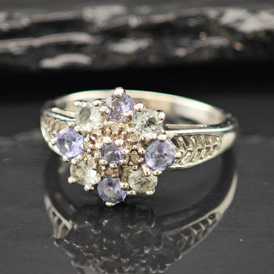 Floral Sterling Silver Ring Gemstone Accent Size 8