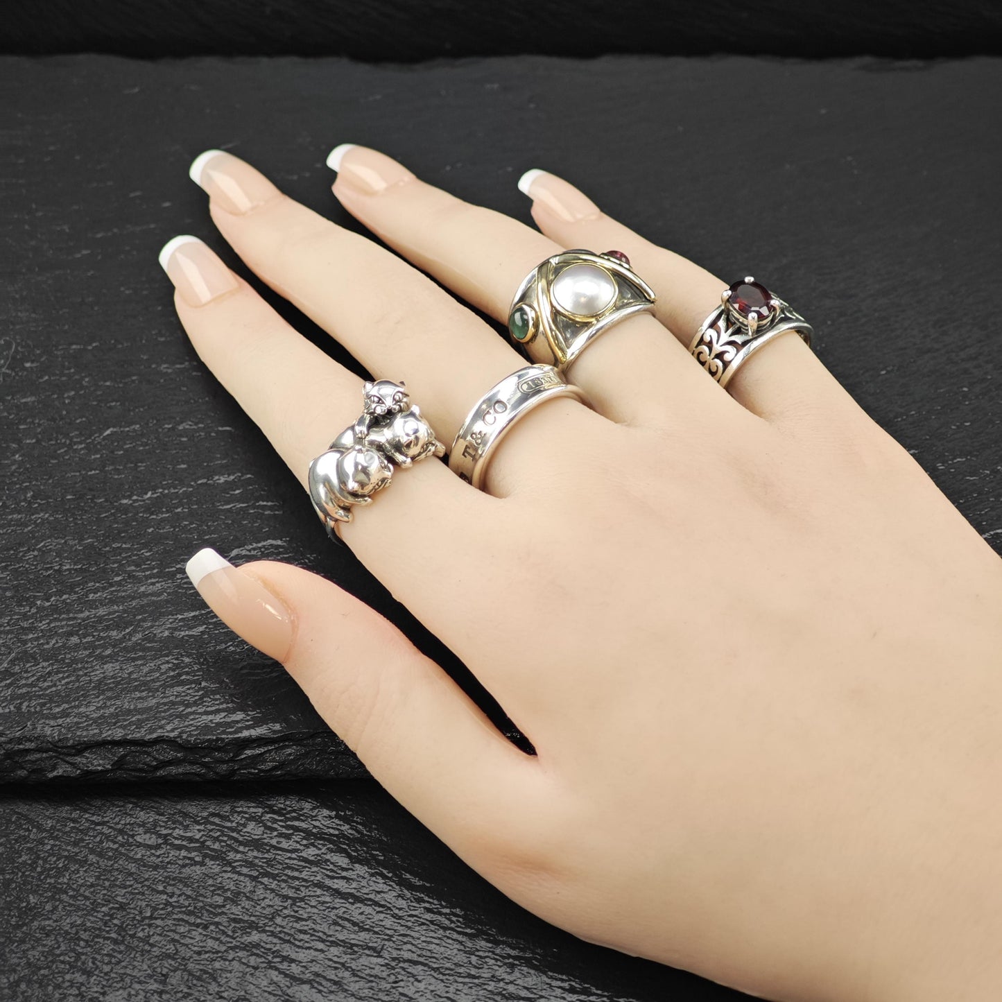 Kabana Sterling Silver Cat Ring, Vintage Style (Size 8)