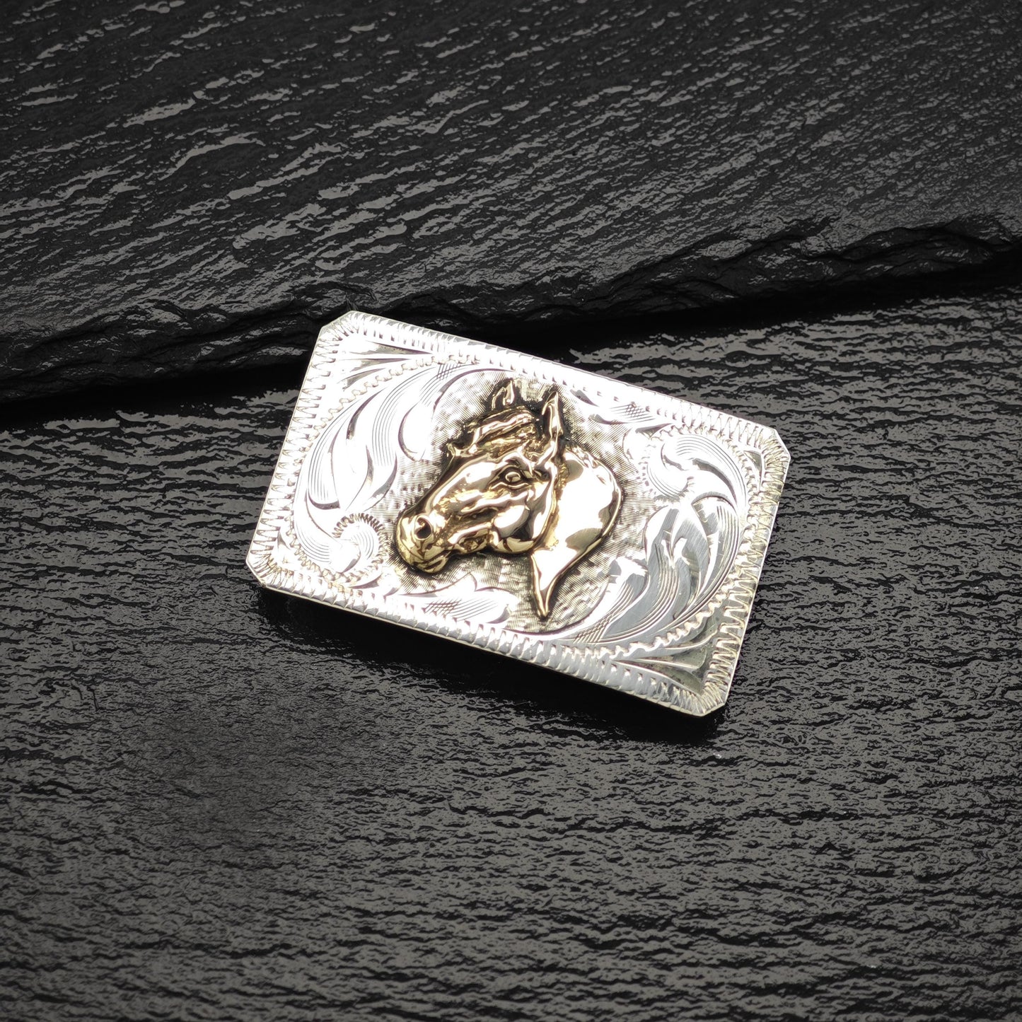 Vintage Western Style Horse Belt Buckle in Sterling Silver