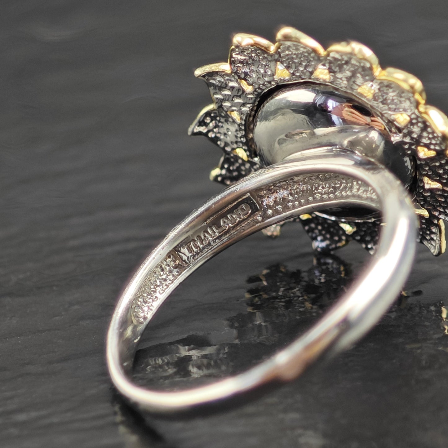 Diamond Flower Bee Gold-Plated Accent Sterling Silver Ring Sz 8 3/4 R6734