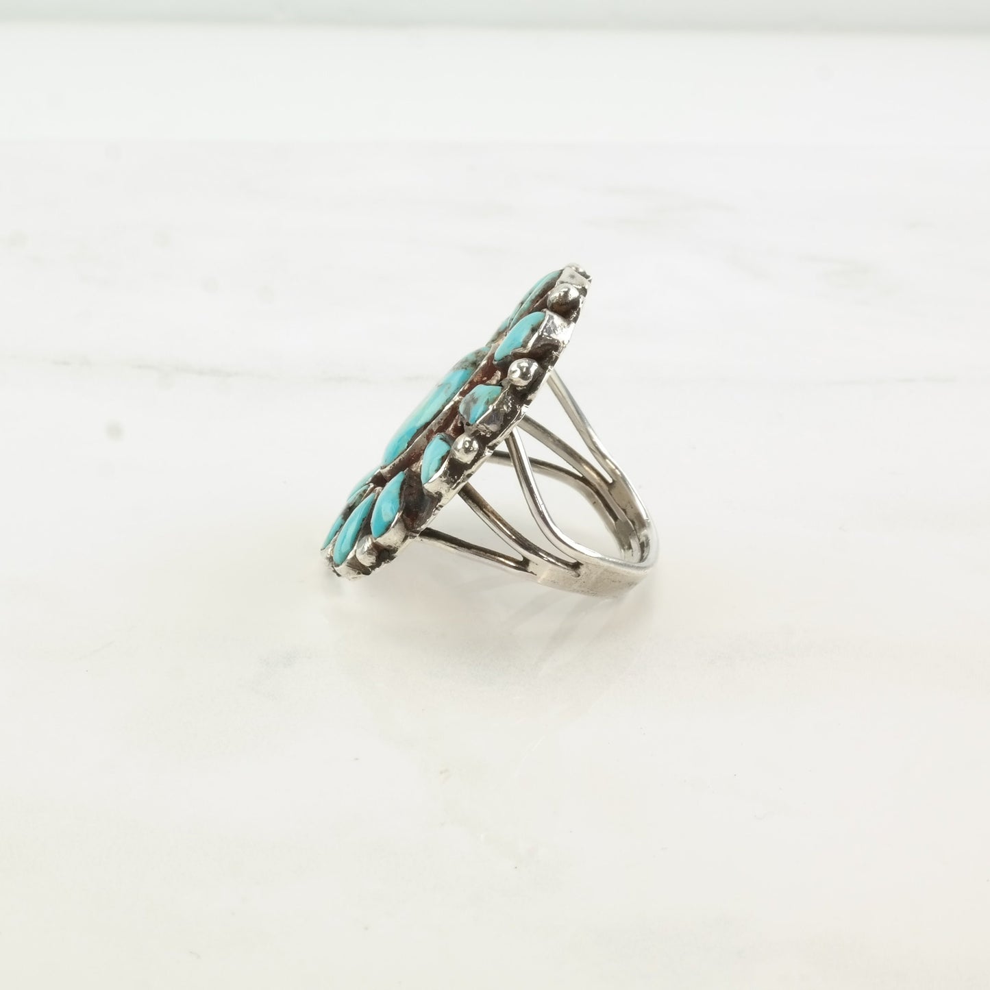 Native American Silver Ring Turquoise Cluster Sterling Size 9