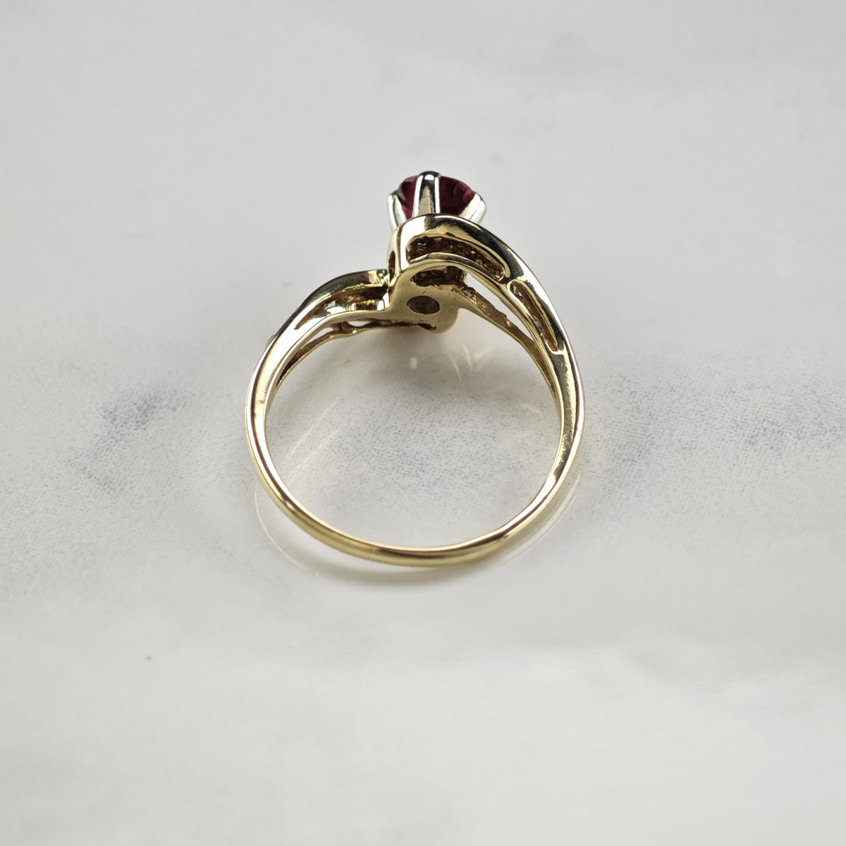 Lab Ruby & Diamond 14K Gold Ring Sz 5 1/4 R6803