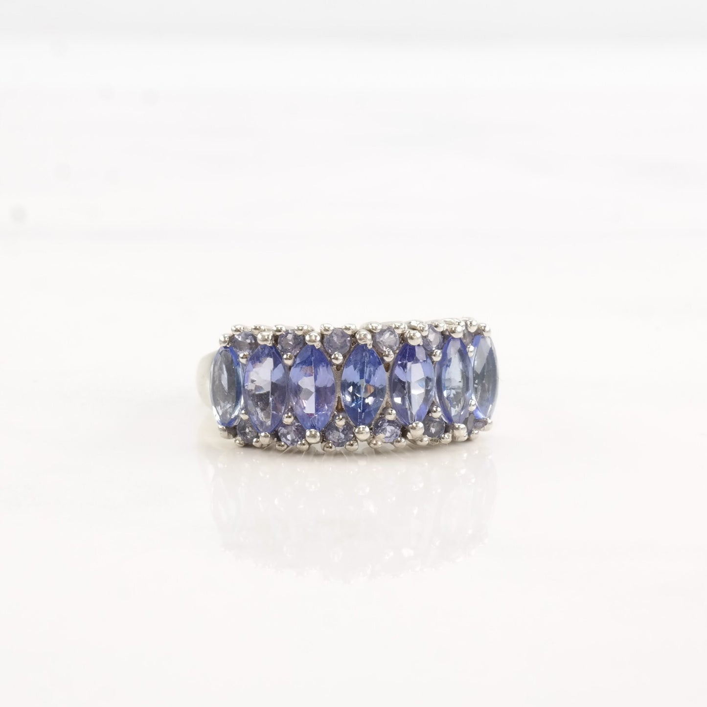 Vintage STS Silver Ring Tanzanite Cluster Sterling Size 6 1/4