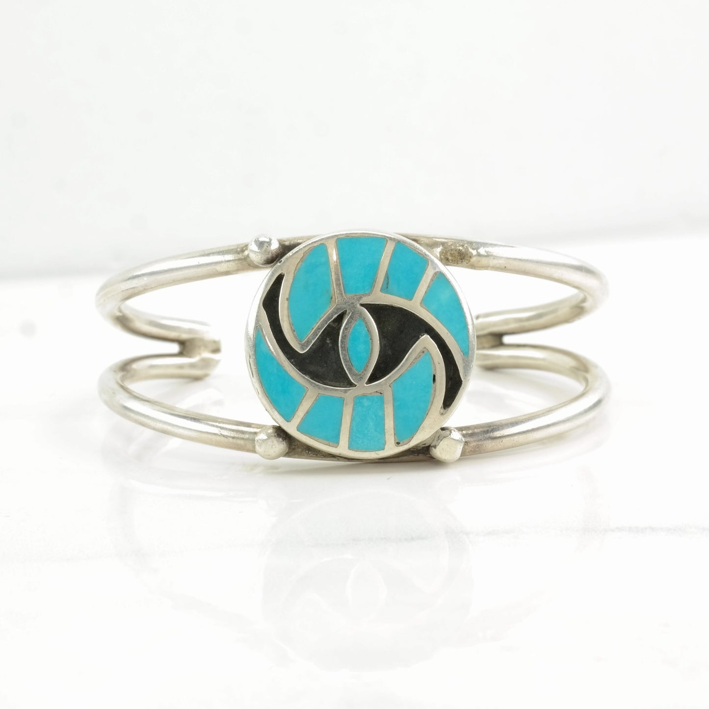 Native American Sterling Silver Cuff Bracelet Blue Turquoise Inlay