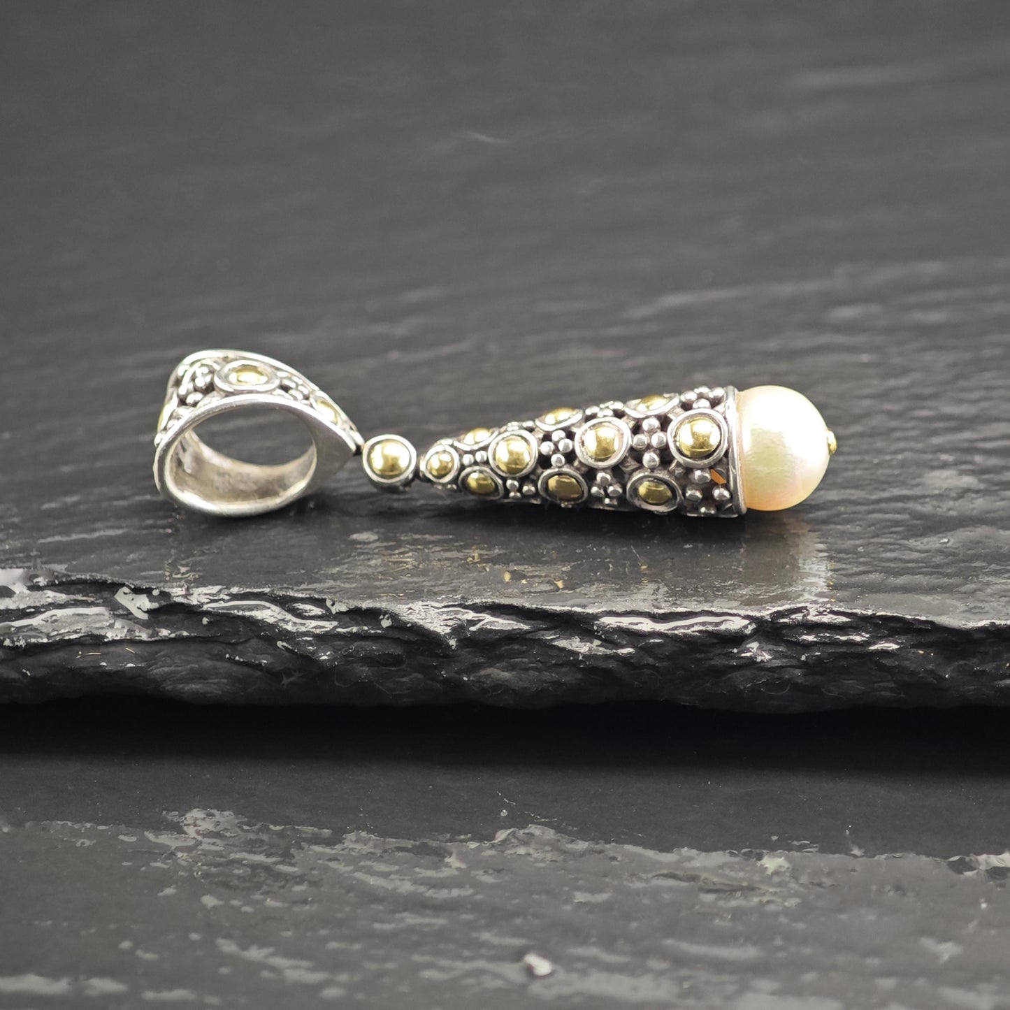 John Hardy 18K Gold Accents, Pearl Sterling Silver Pendant P3040