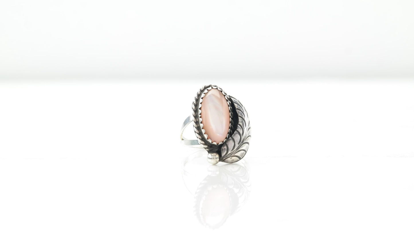 Native American Pink MOP Silver Ring Sterling Size 5 3/4