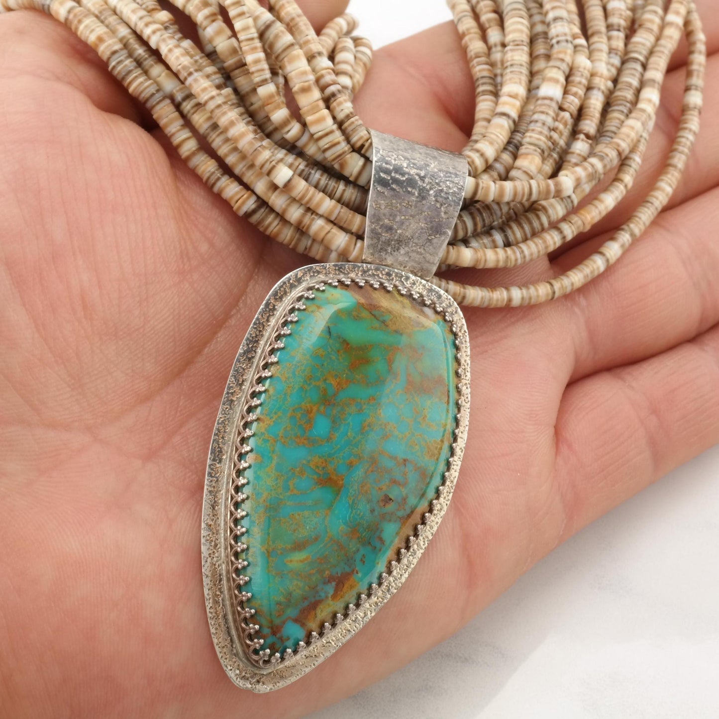 Ralph Sena Heishi Beads, Turquoise 15 Strand Sterling Silver Necklace N2417