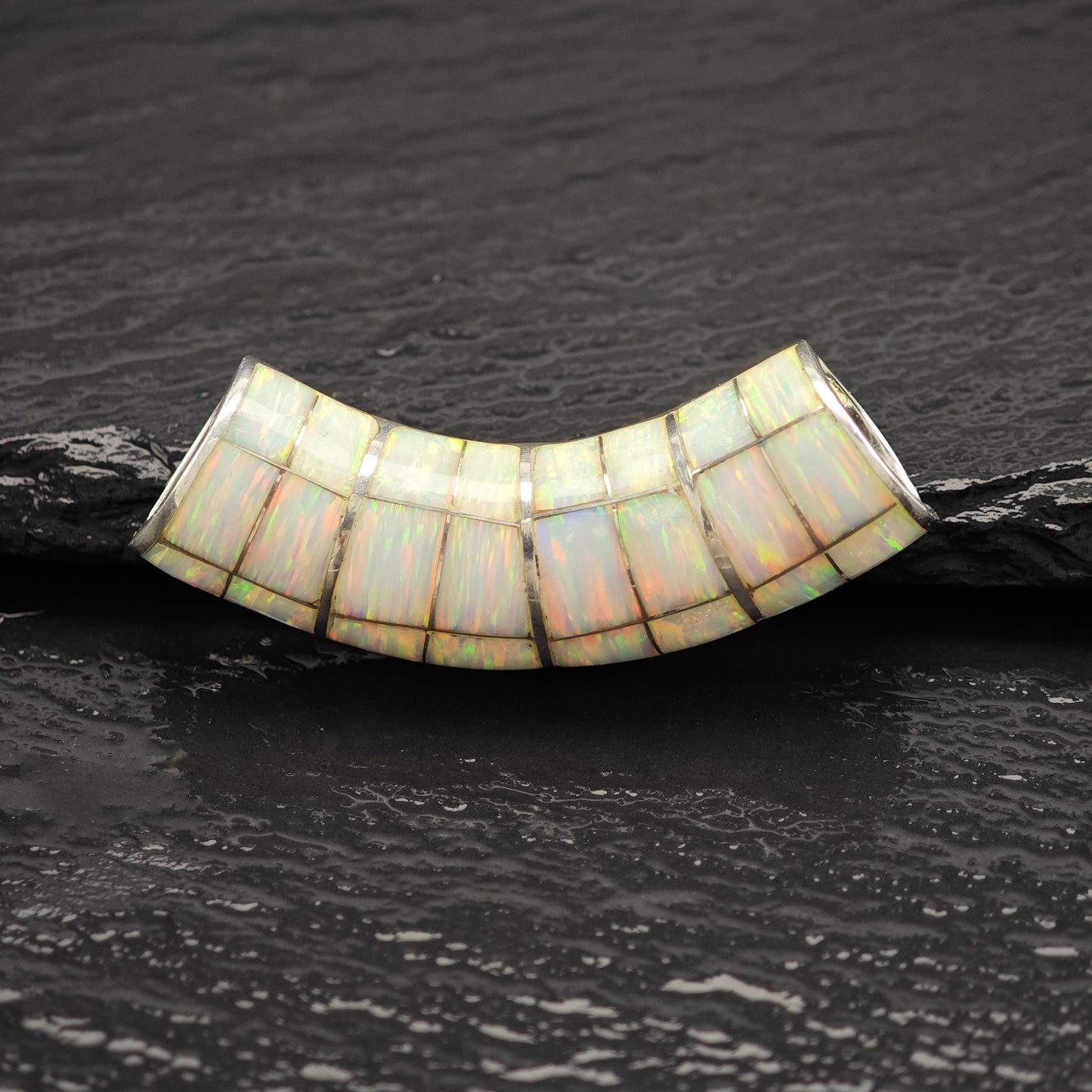 Vintage Opal Inlay Pendant Sterling Silver