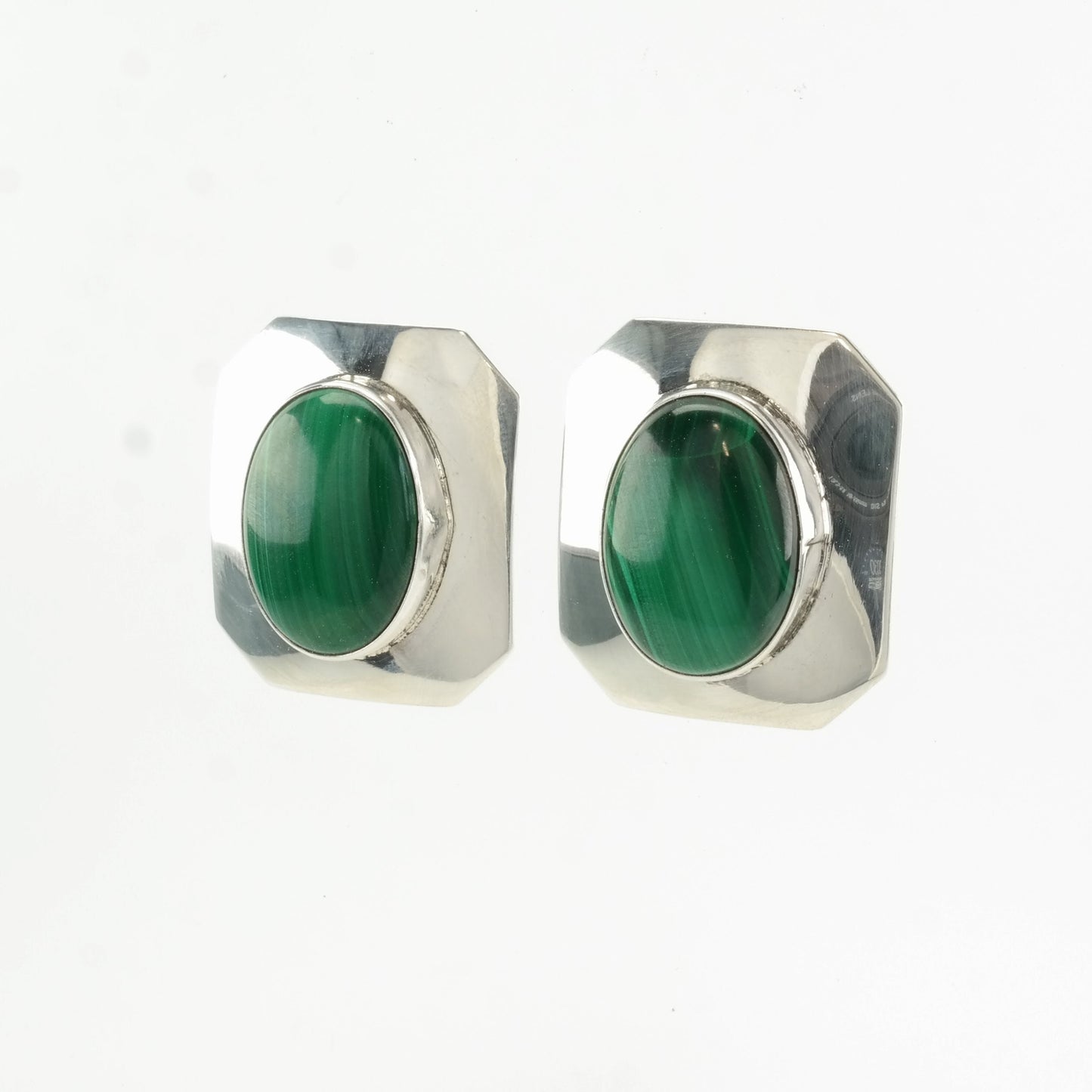 Vintage Sterling Silver Green Malachite Earrings Stud