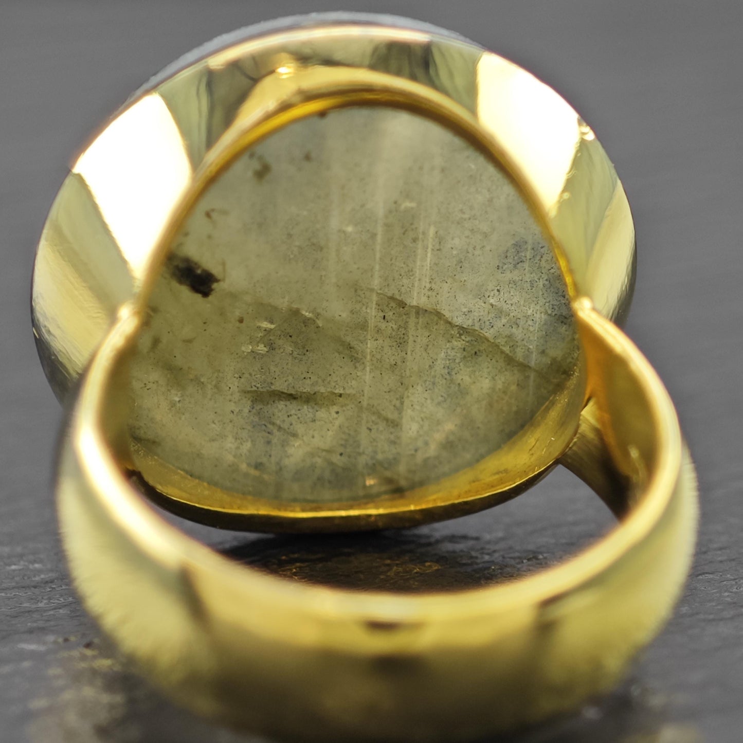 Gold Gilded Round Labradorite Ring Sterling Silver Sz 8