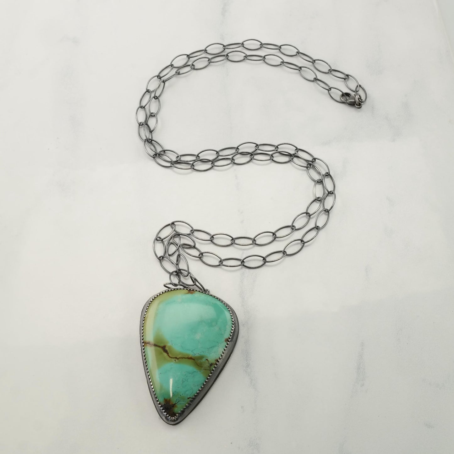 Sterling Silver & Turquoise Pendant Necklace | Southwestern Jewelry | Teardrop Turquoise | Oxidized Silver