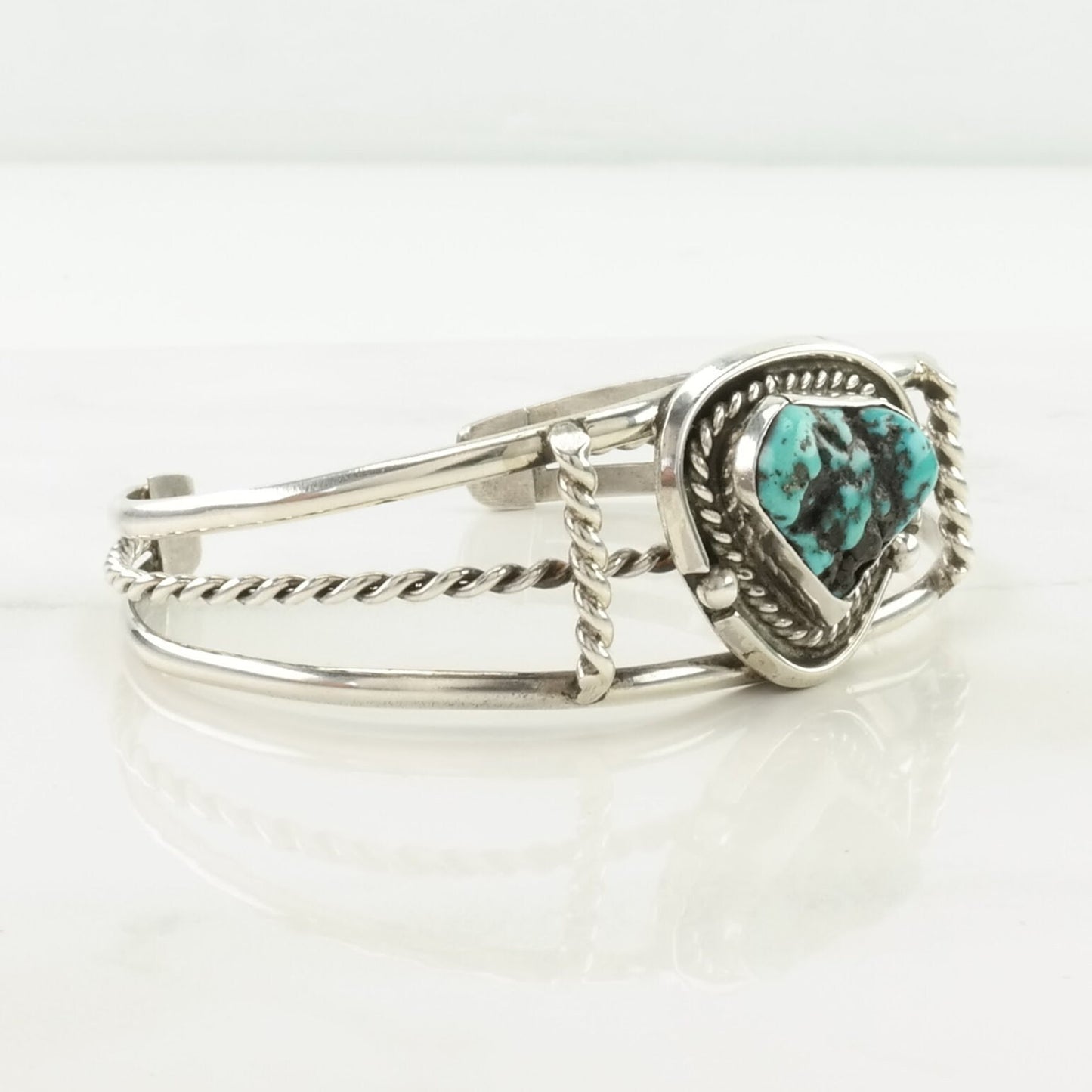 Southwest Sterling Silver Cuff Bracelet Blue Turquoise Rope