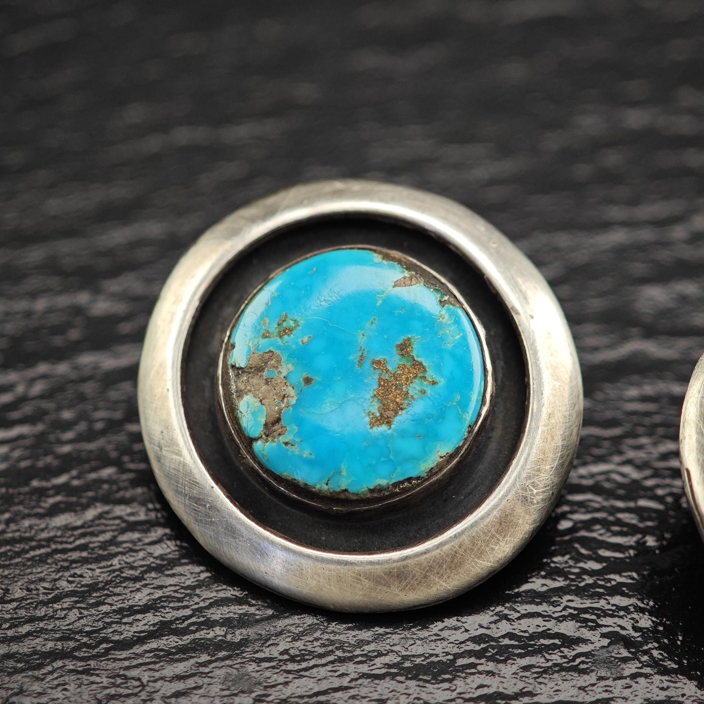 Native American Blue Turquoise, Shadowbox Clip On Earrings Sterling Silver