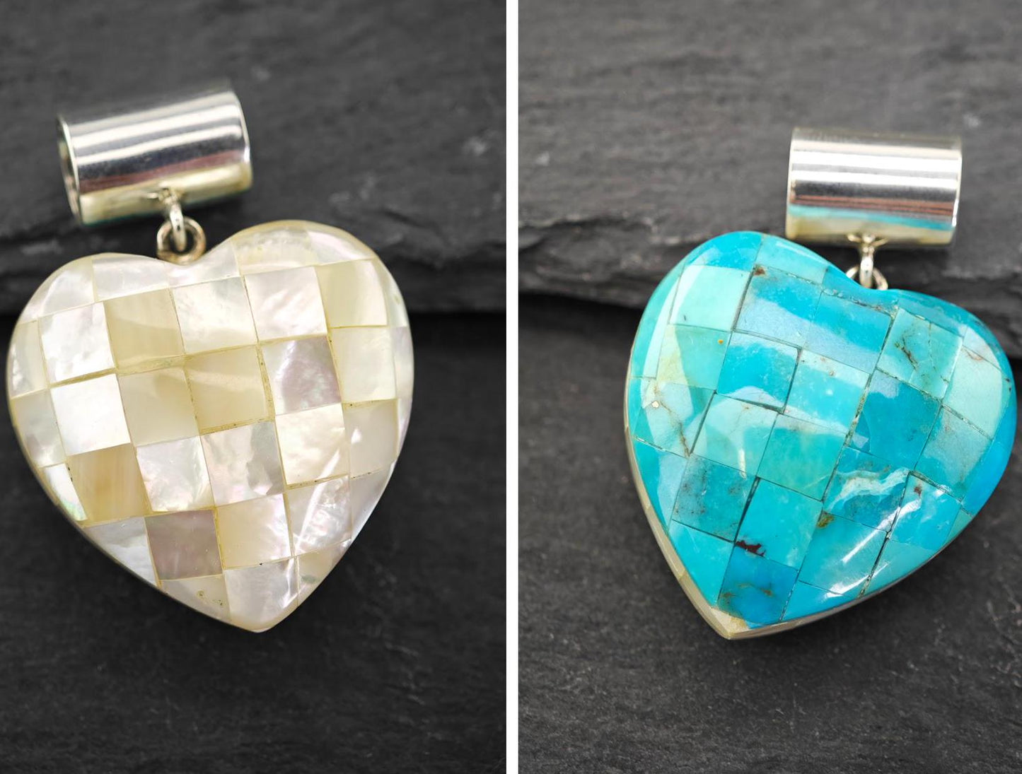 DTR Reversible Heart Pendant, Inlay Sterling Silver