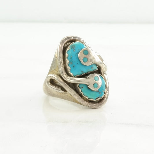 Zuni Silver Ring Turquoise Snake Sterling Blue Size 11 1/2