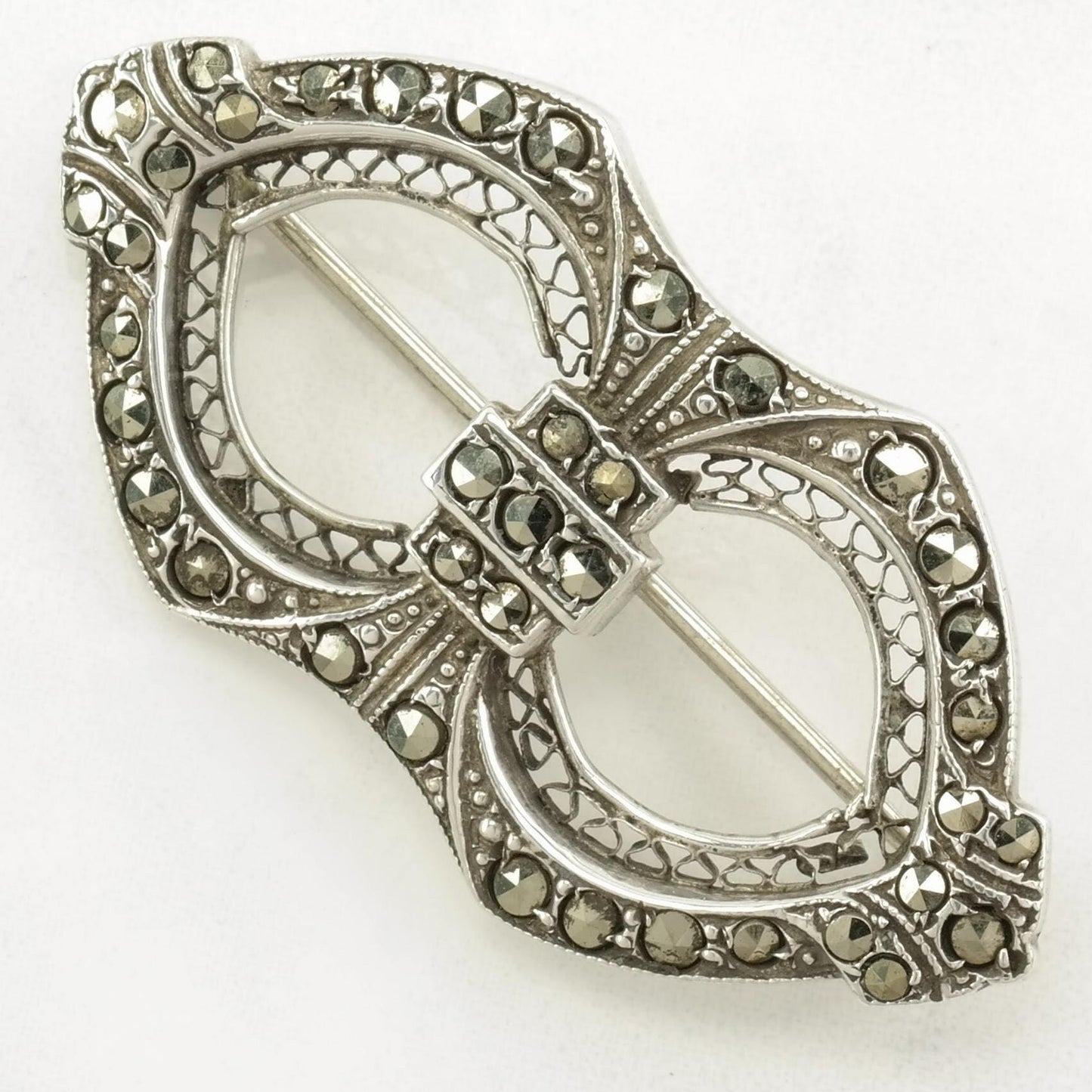 Art Deco Style Sterling Silver Brooch Marcasite