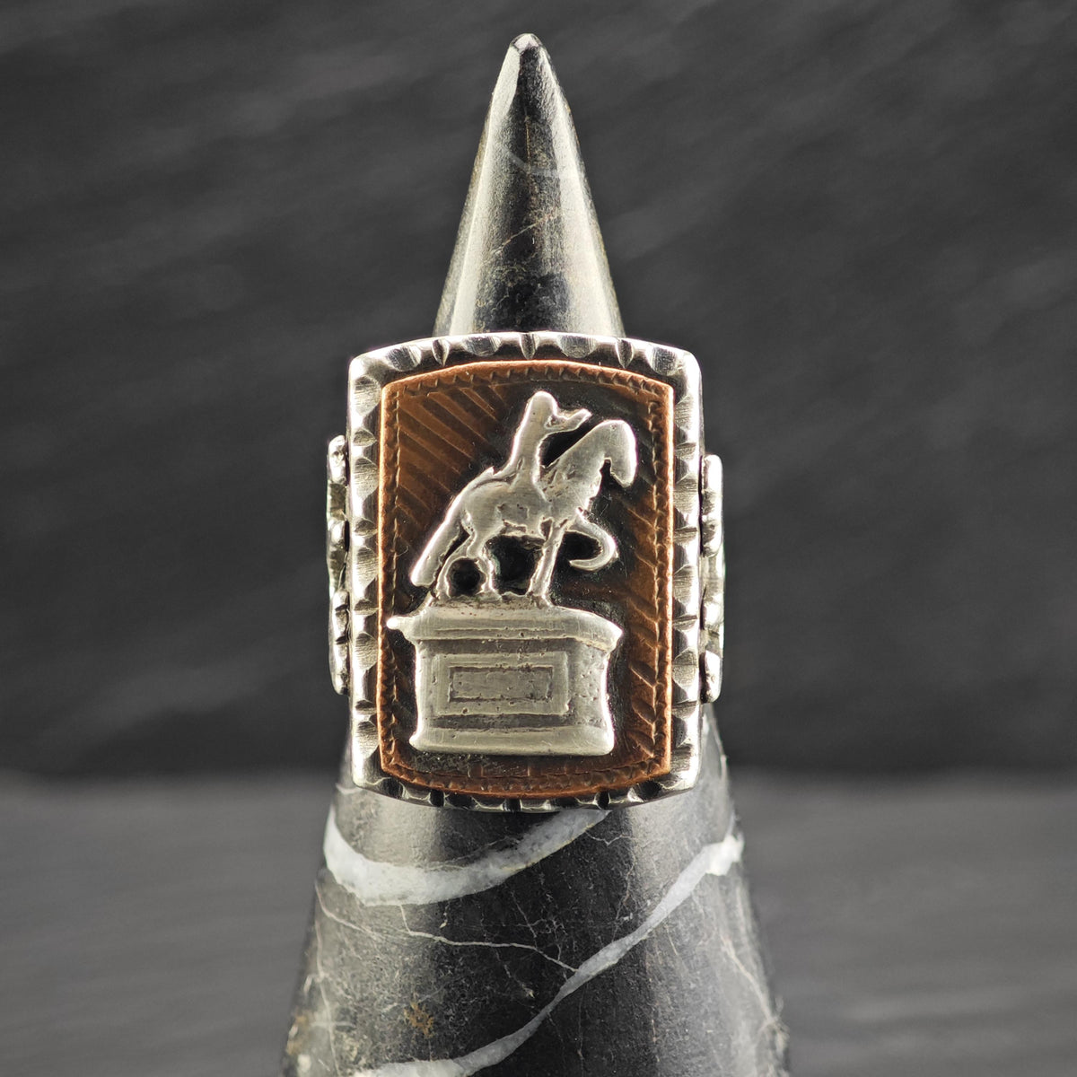 México Biker Ring Horse & Warrior Statue Sterling Silver Ring Sz 8 1/4 R6812