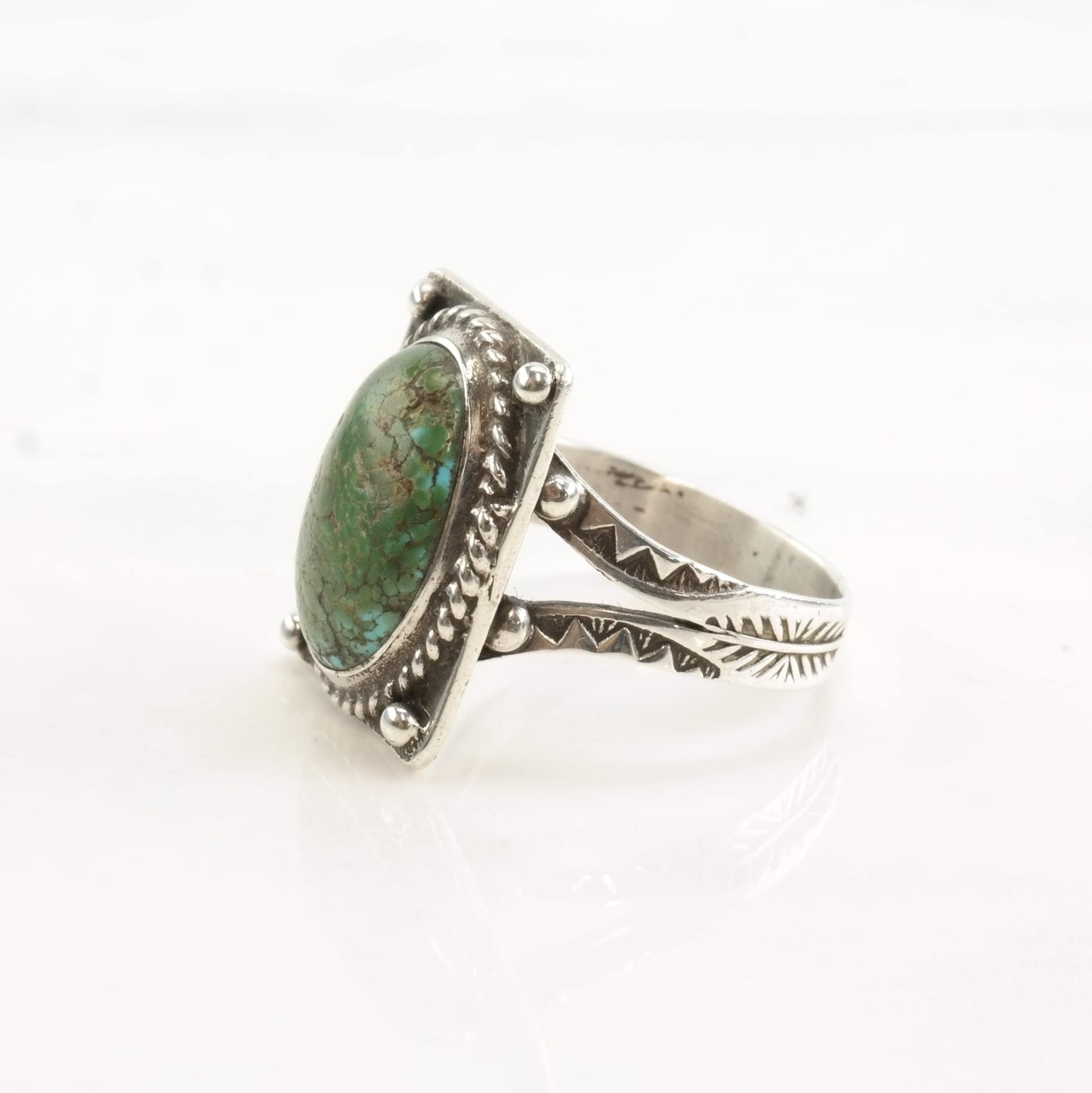 Fred Harvey Era Silver Ring Cerrillos Turquoise Oval Sterling Size 9 1/2