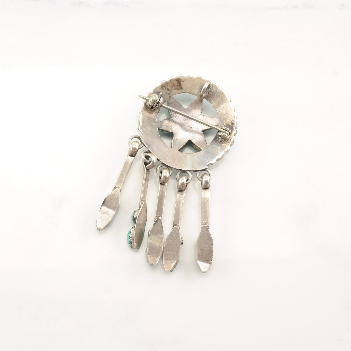 Sterling Silver Brooch Pendant Zuni Dangle Turquoise