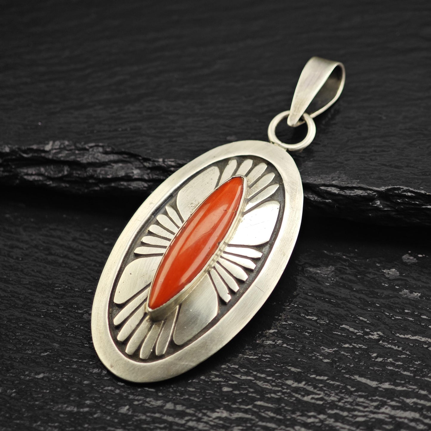 Alfred Joe Overlay Coral Pendant Sterling Silver P3063
