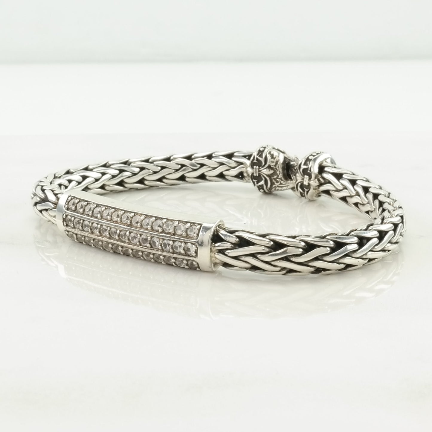 Philip Gavriel Sterling Silver Link Bracelet White Sapphire Wheat Chain