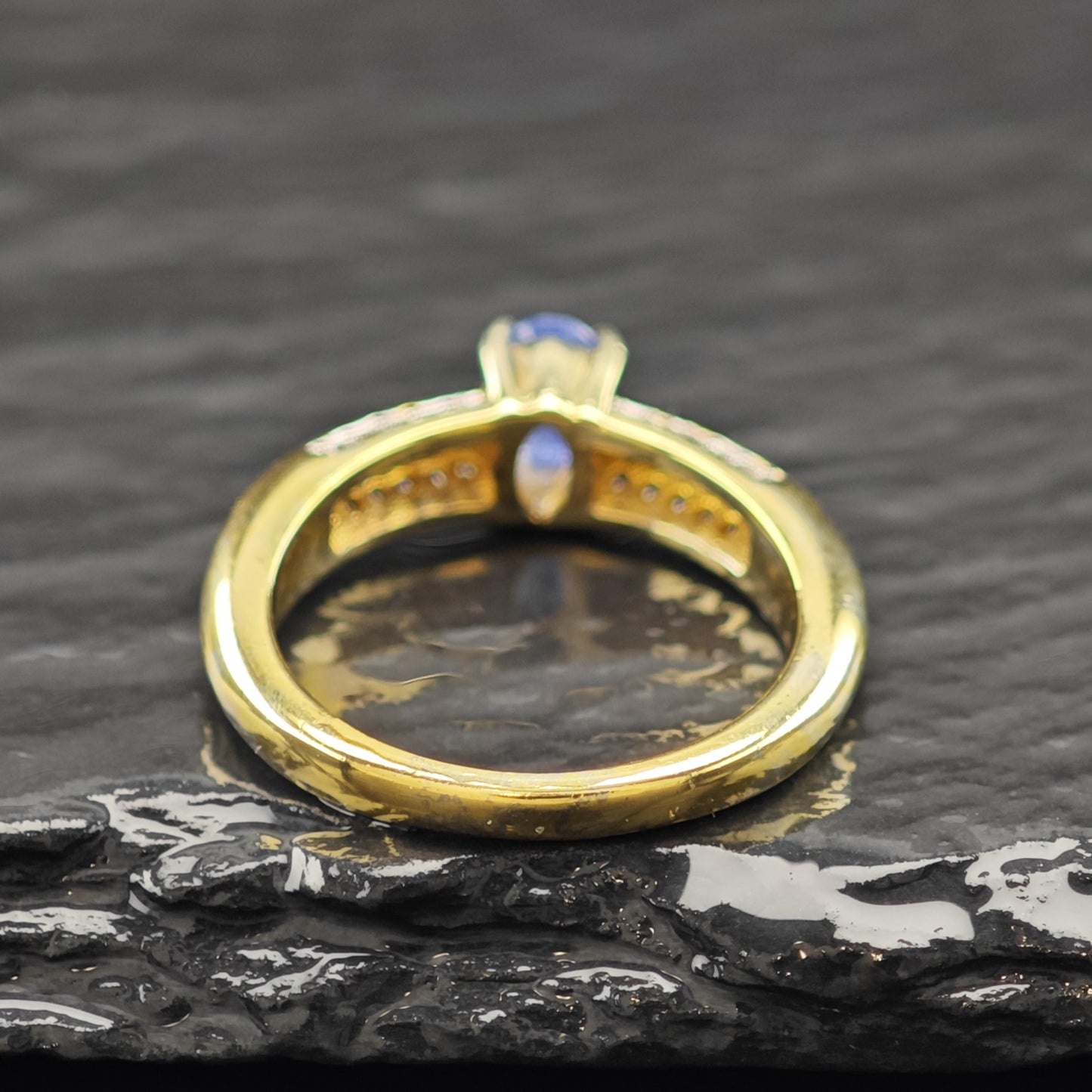 Natural Blue Sapphire 14K Gold Plated Ring Sterling Silver Sz 5 R6163