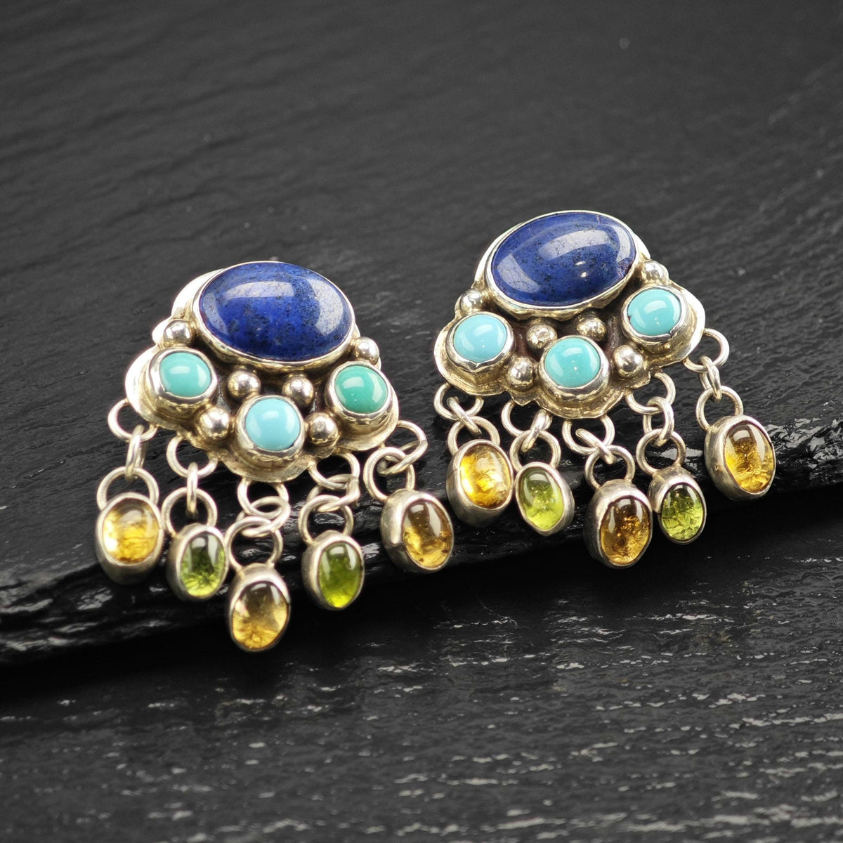 Vintage Navajo Nakai Lapis, Turquoise Stud Sterling Silver Earrings ER3227