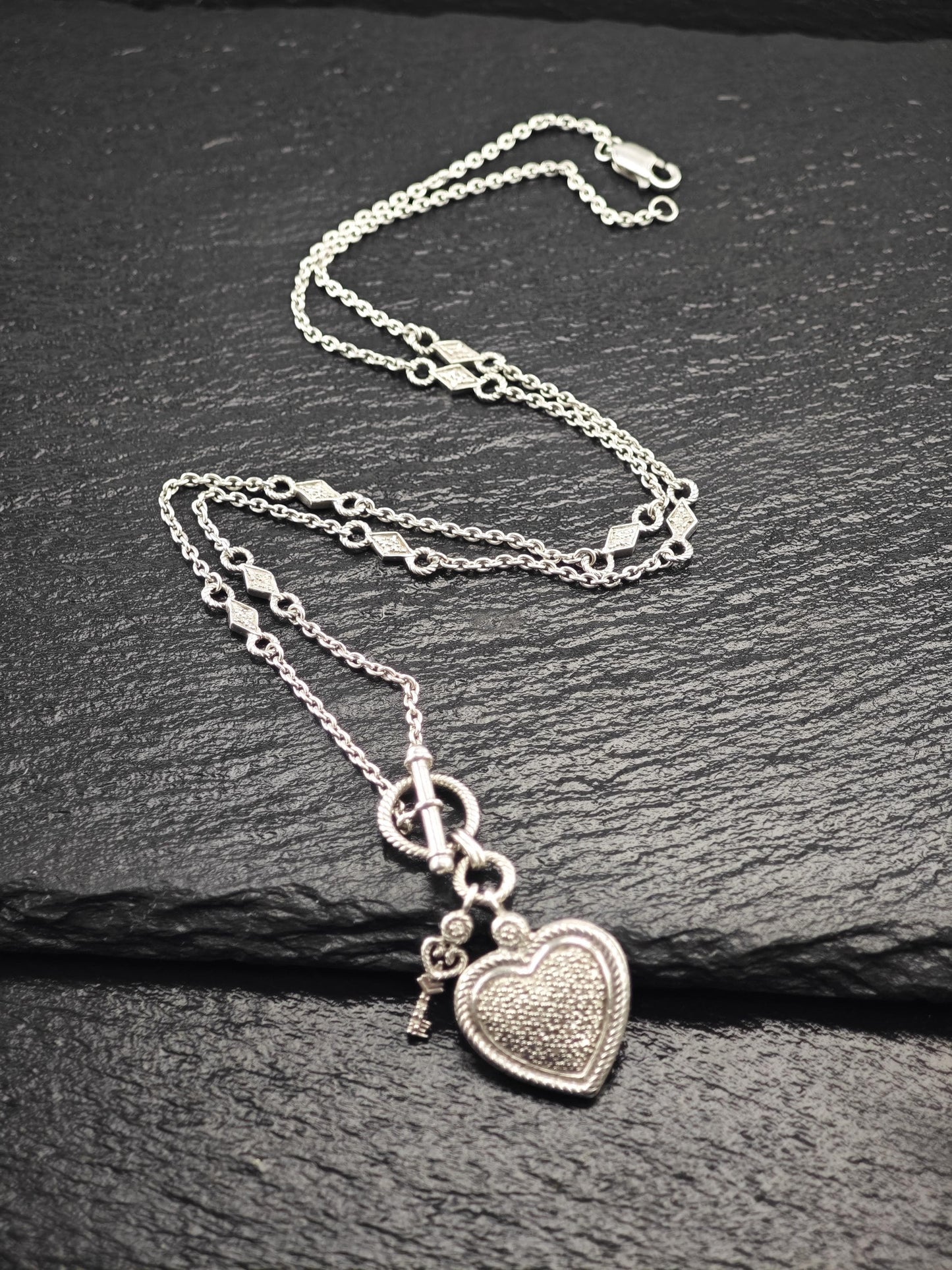 Diamond Heart & Key Necklace Sterling Silver N2490