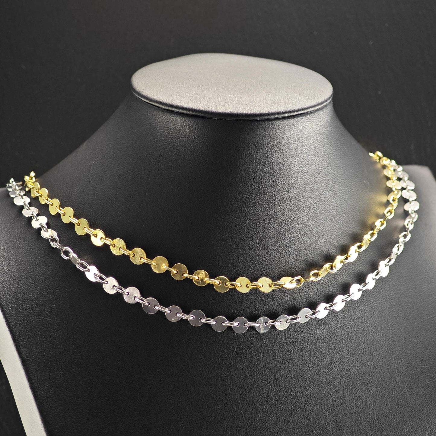 Choice of Silver or Gold Plated Sequin Disc Chain Sterling Silver Necklace N2761