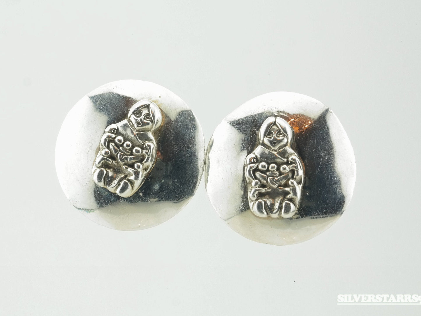 Native American Sterling Silver Fertility Symbol Stud Earrings