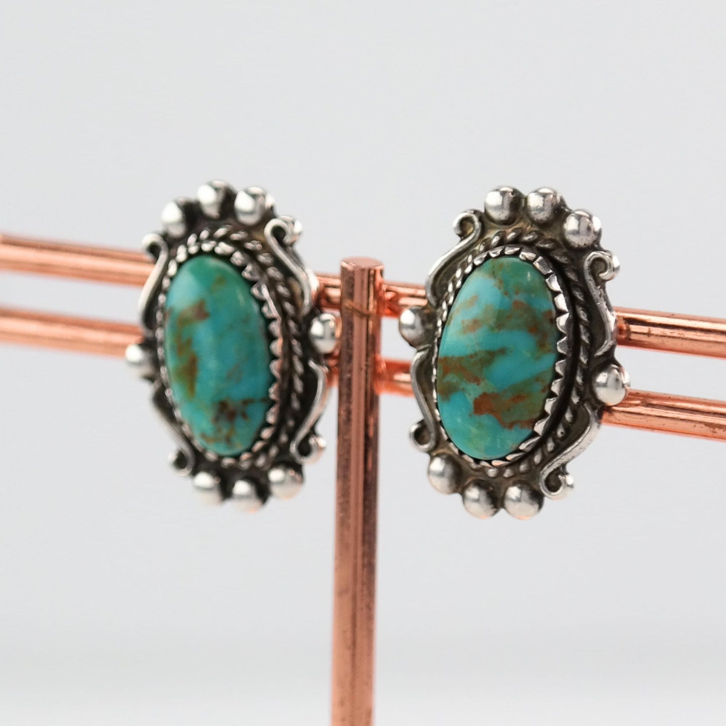 Native American Sterling Silver Turquoise Scroll Earrings Stud