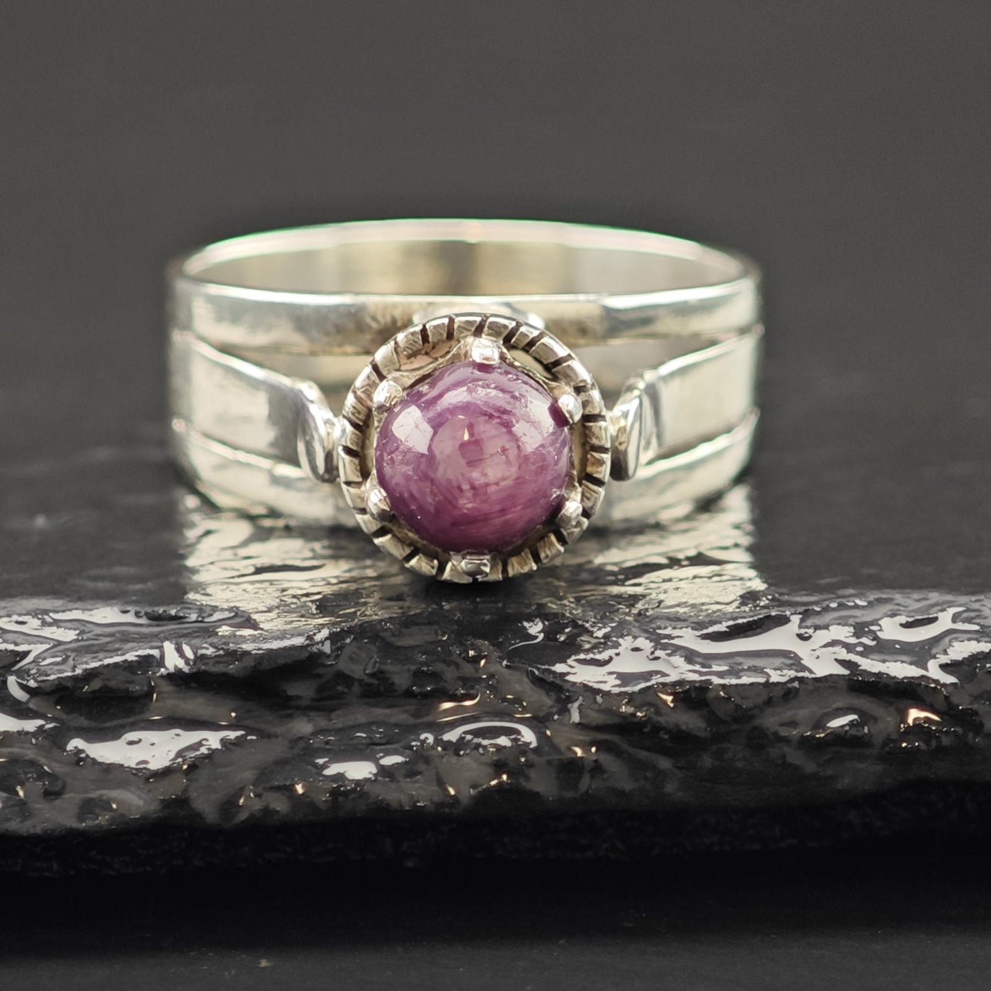 Handmade Cabochon Star Ruby Ring Sterling Silver Sz 7 3/4 R6228