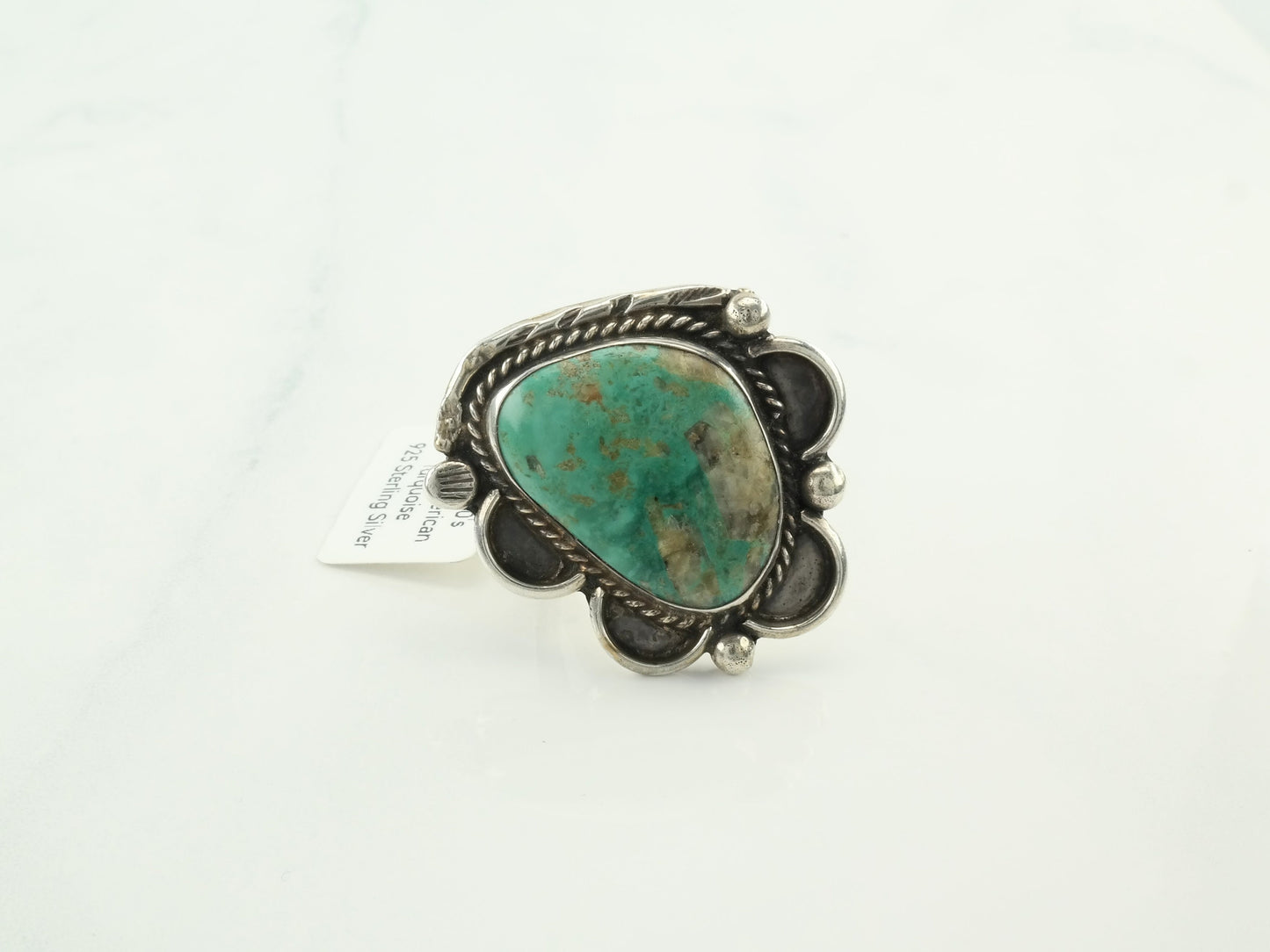 Native American Silver Ring Turquoise Sterling Green Size 8 1/4