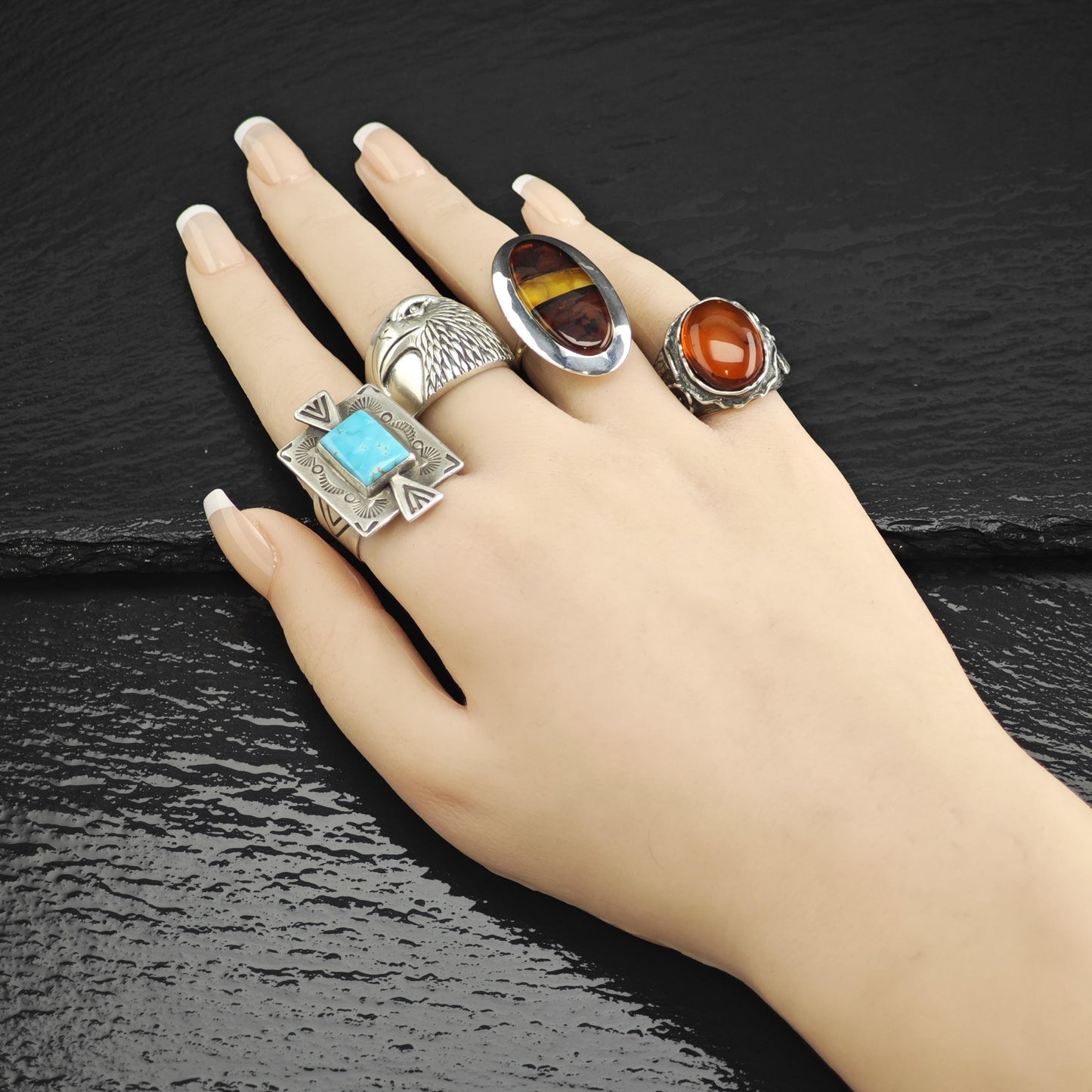 Carolyn Pollack Stamped Turquoise Sterling Silver Ring Sz 9 3/4 R6751