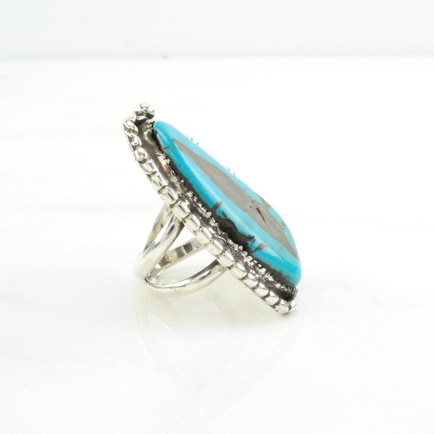 Native American Silver Ring Turquoise Large Sterling Blue Size 5