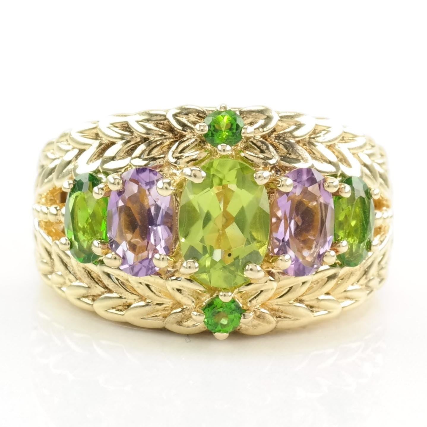 Vintage Michelle Albala Silver Ring Peridot Amethyst, Chrome Diopside Sterling Size 5