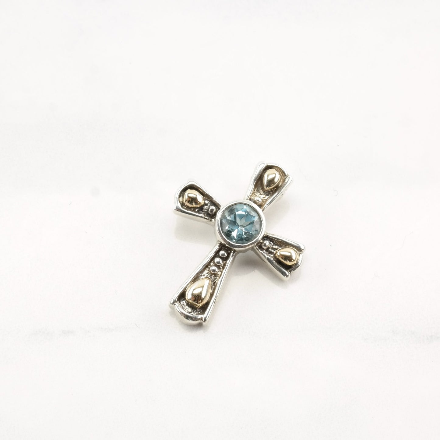 Vintage Topaz Cross 14k Gold Accent Sterling Silver Pendant