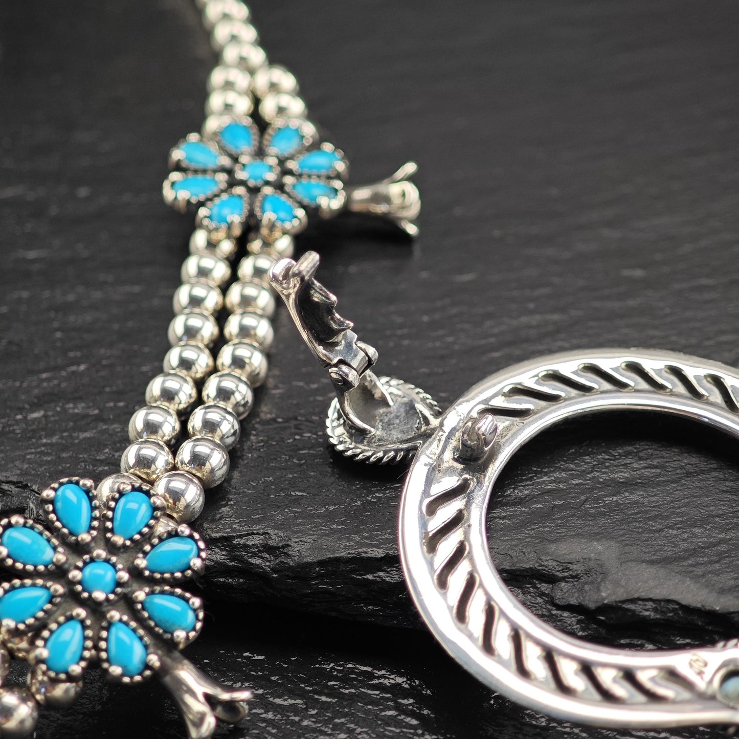 Carolyn Pollack Sterling Silver Squash Blossom Necklace with Removable Blue Turquoise Pendant