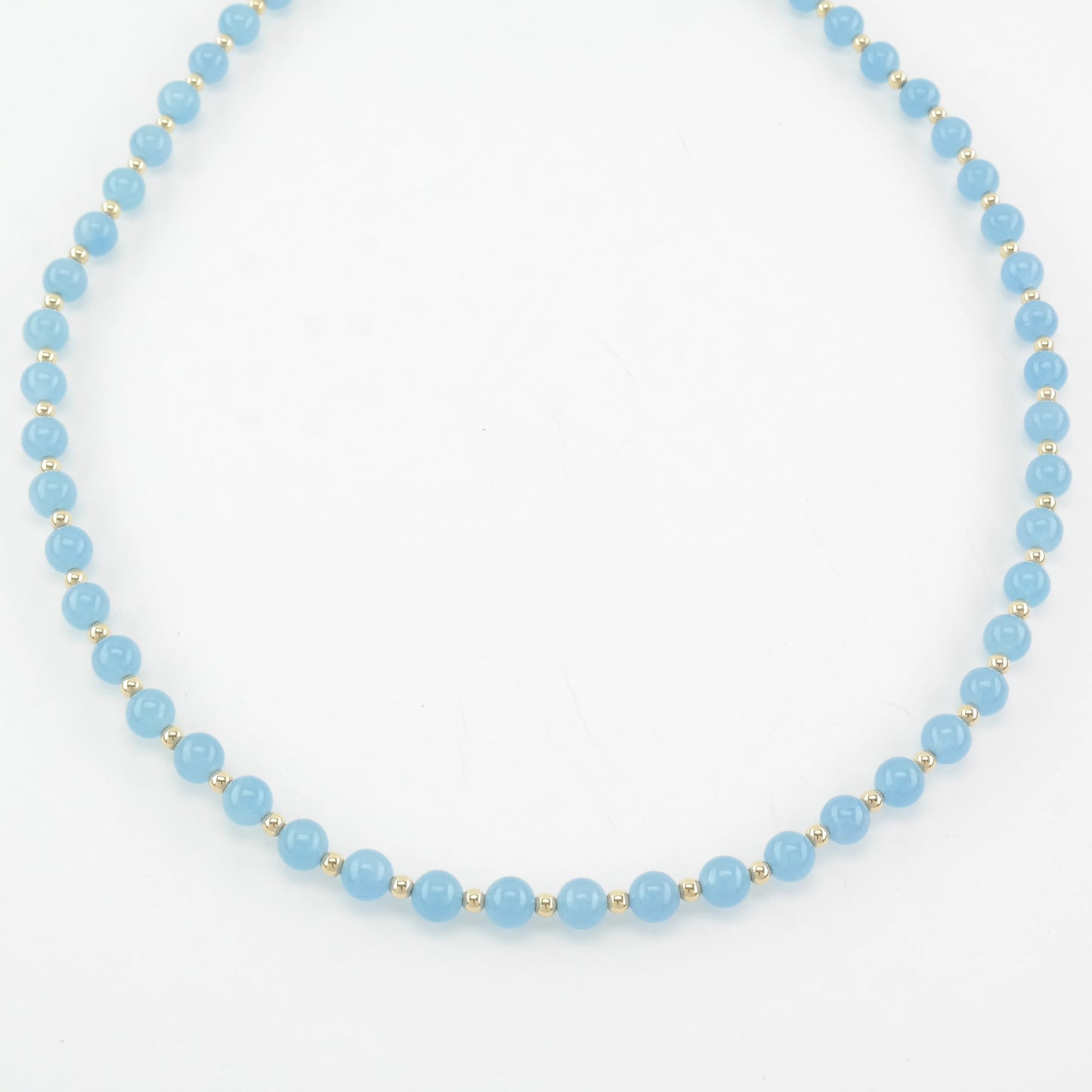 Blue Dyed Quartz, 6mm Bead, 14K Gold Necklace Sterling Silver