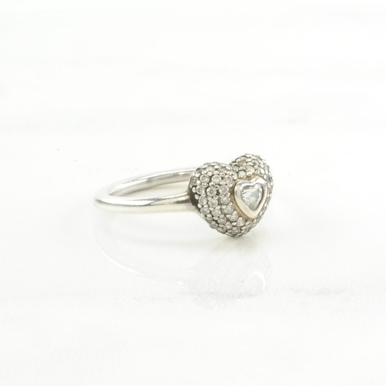 Pandora Silver Ring Cubic Zirconia Heart Sterling Size 5 1/4