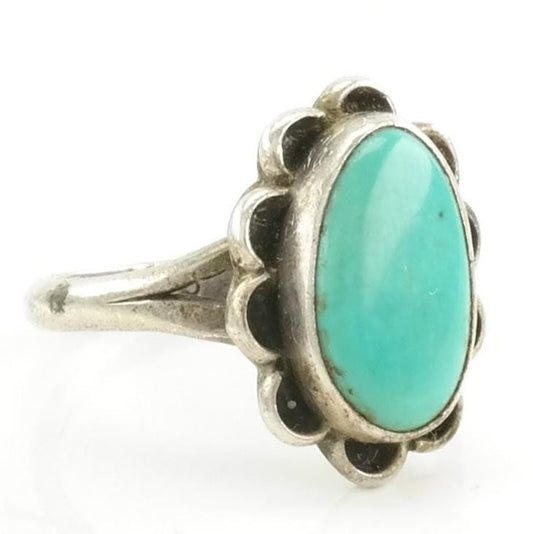 Vintage Native American Silver Ring Turquoise Floral Sterling Blue Size 7 3/4