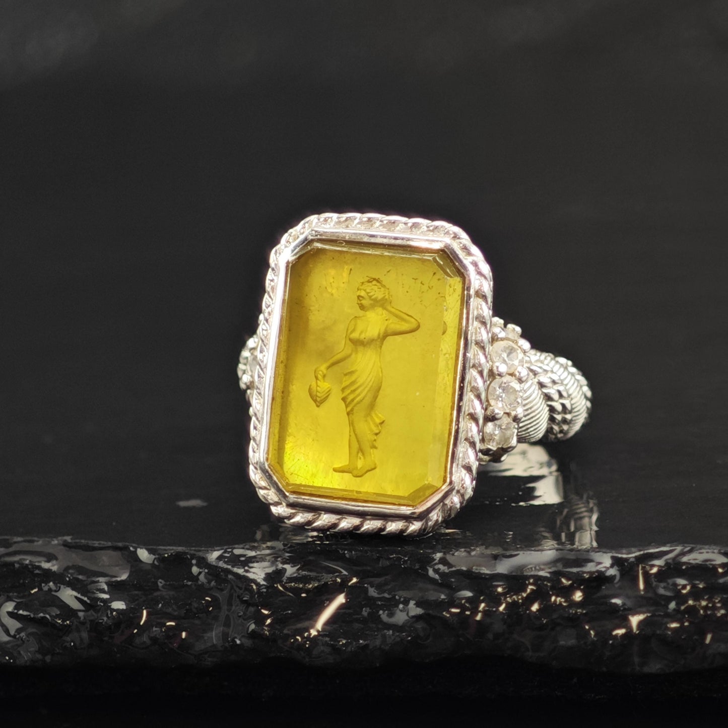 Vintage Judith Ripka Glass Intagilo Sterling Silver Ring Sz 6 R6595