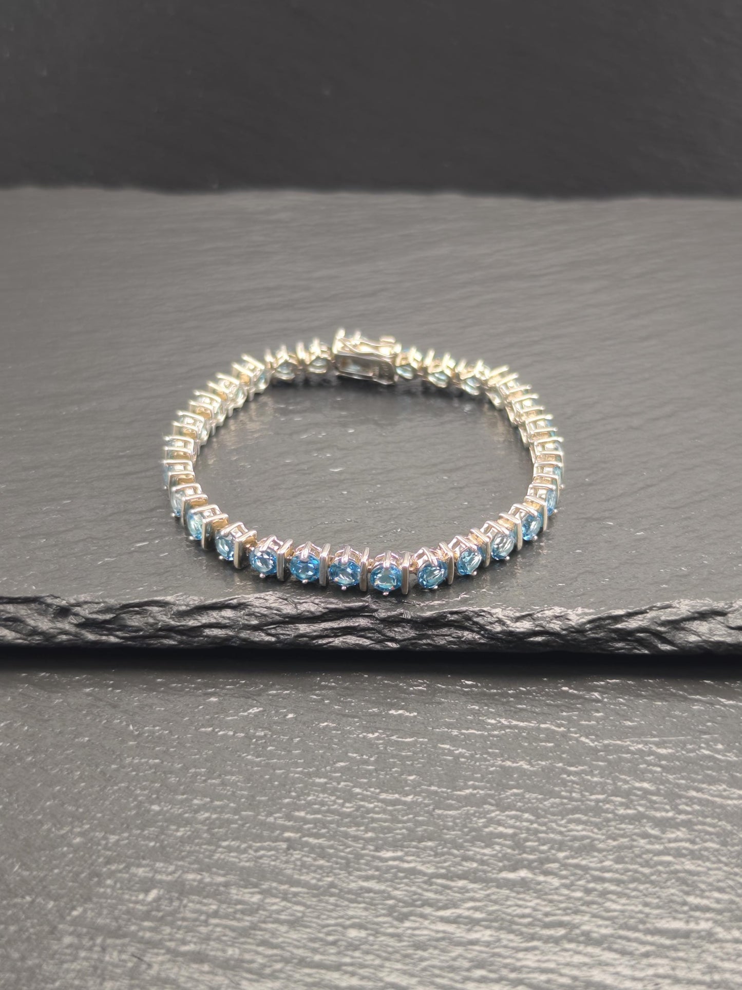 Vintage 5mm London Blue Topaz 13ctw Line Bracelet Sterling Silver