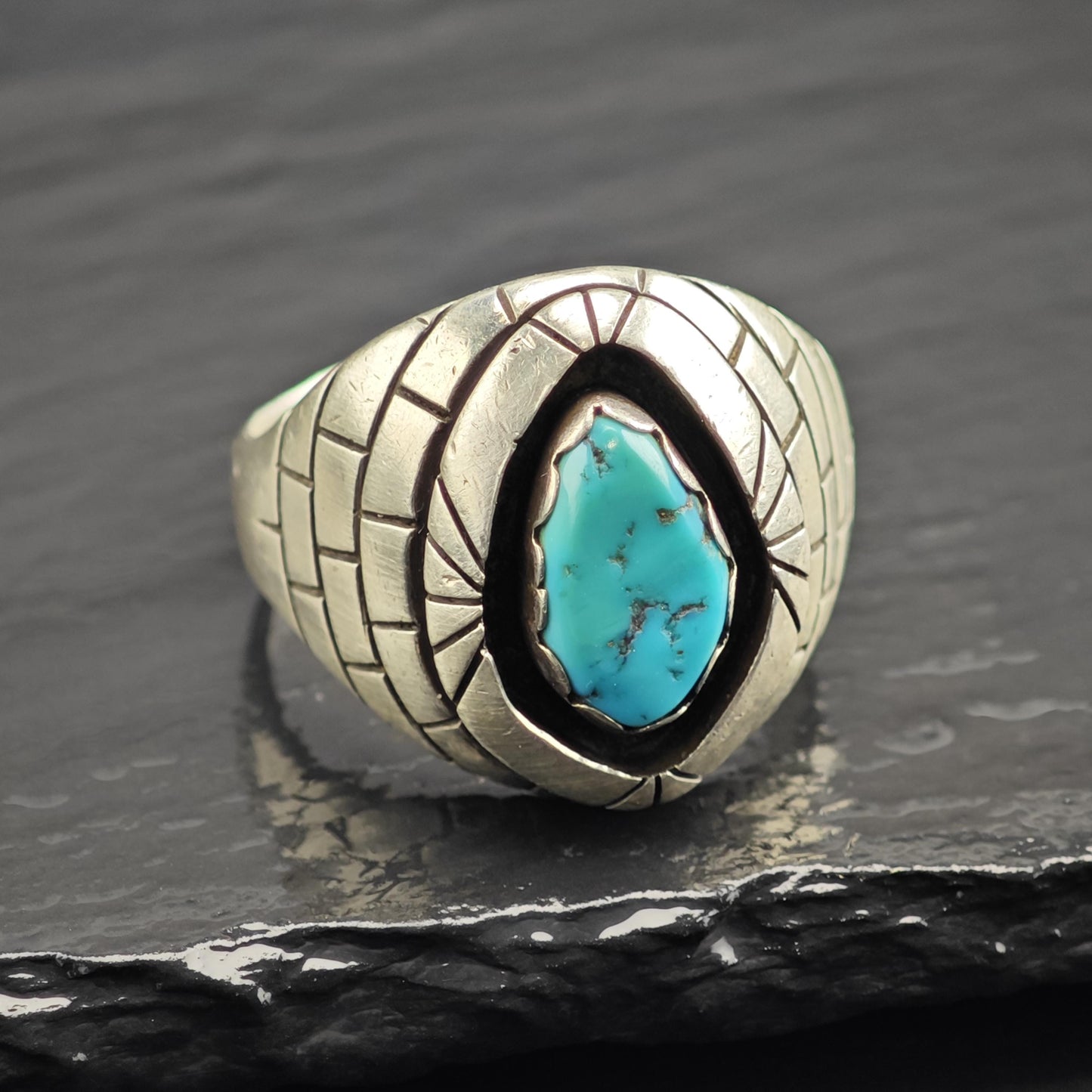 Native American Turquoise Ring Sterling Silver Sz 15 1/2 R6621