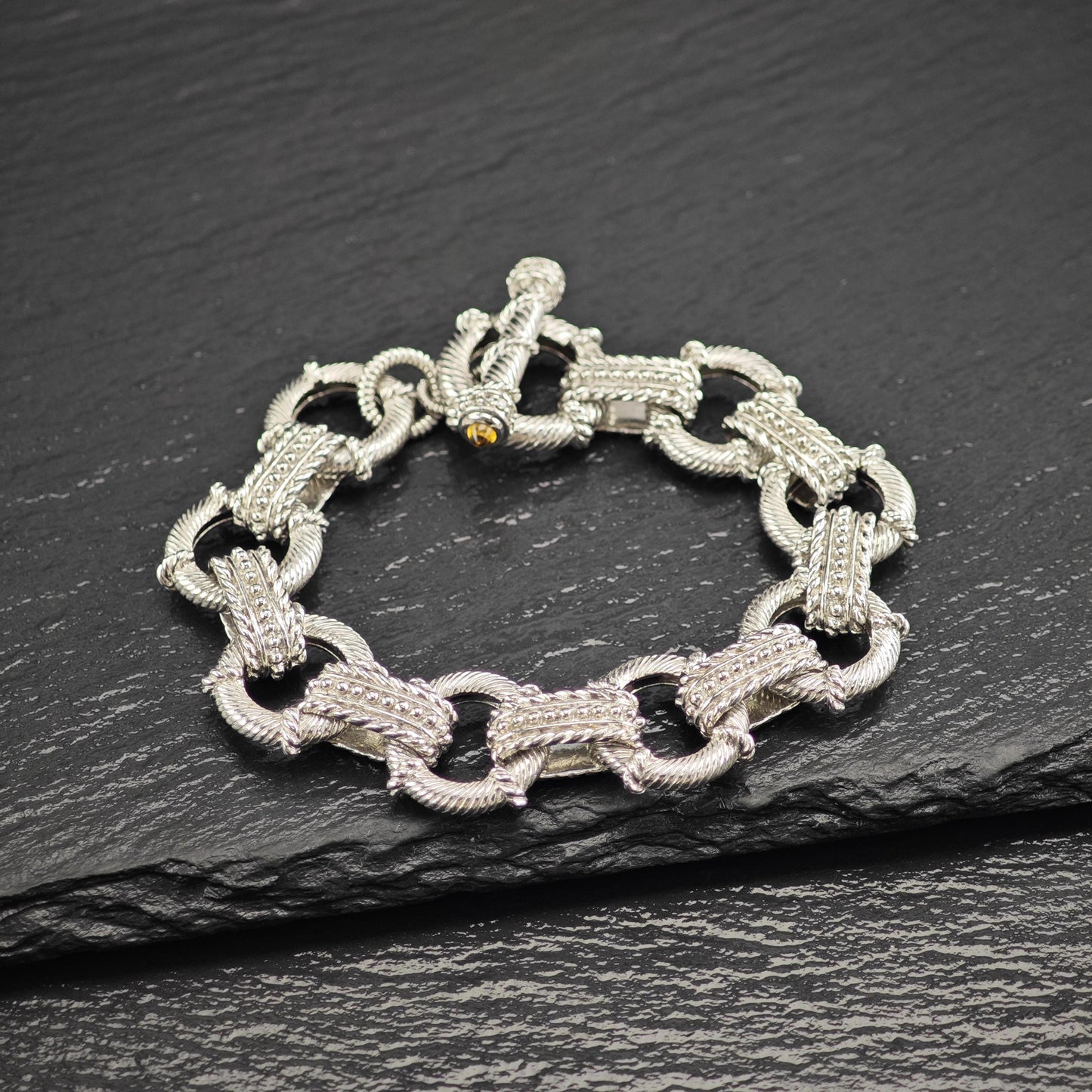 Judith Ripka Citrine Link Bracelet Sterling Silver